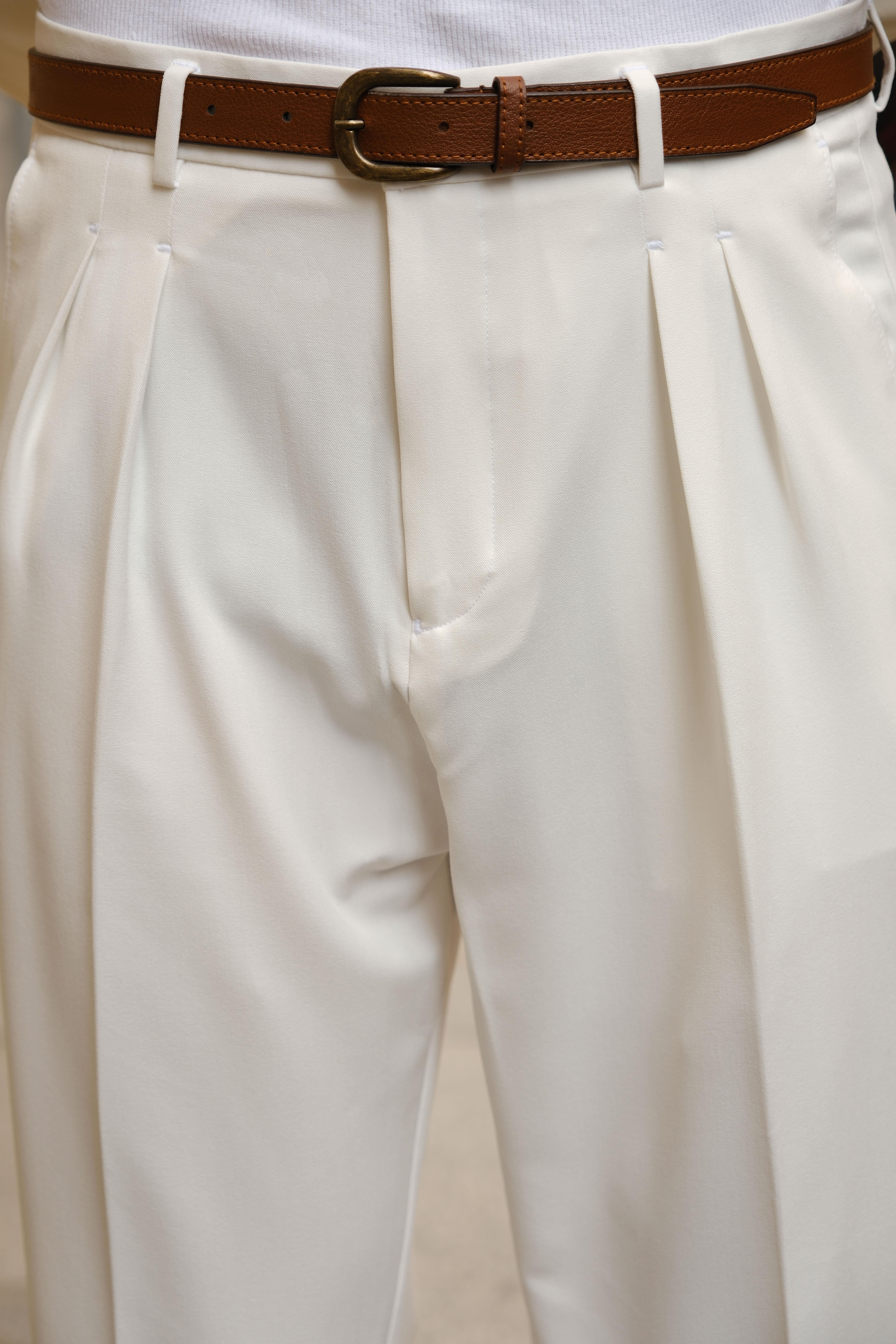 Premium Kalite Ekru İtalyan Style Double Paça Detay Yüksek Bel Pantolon