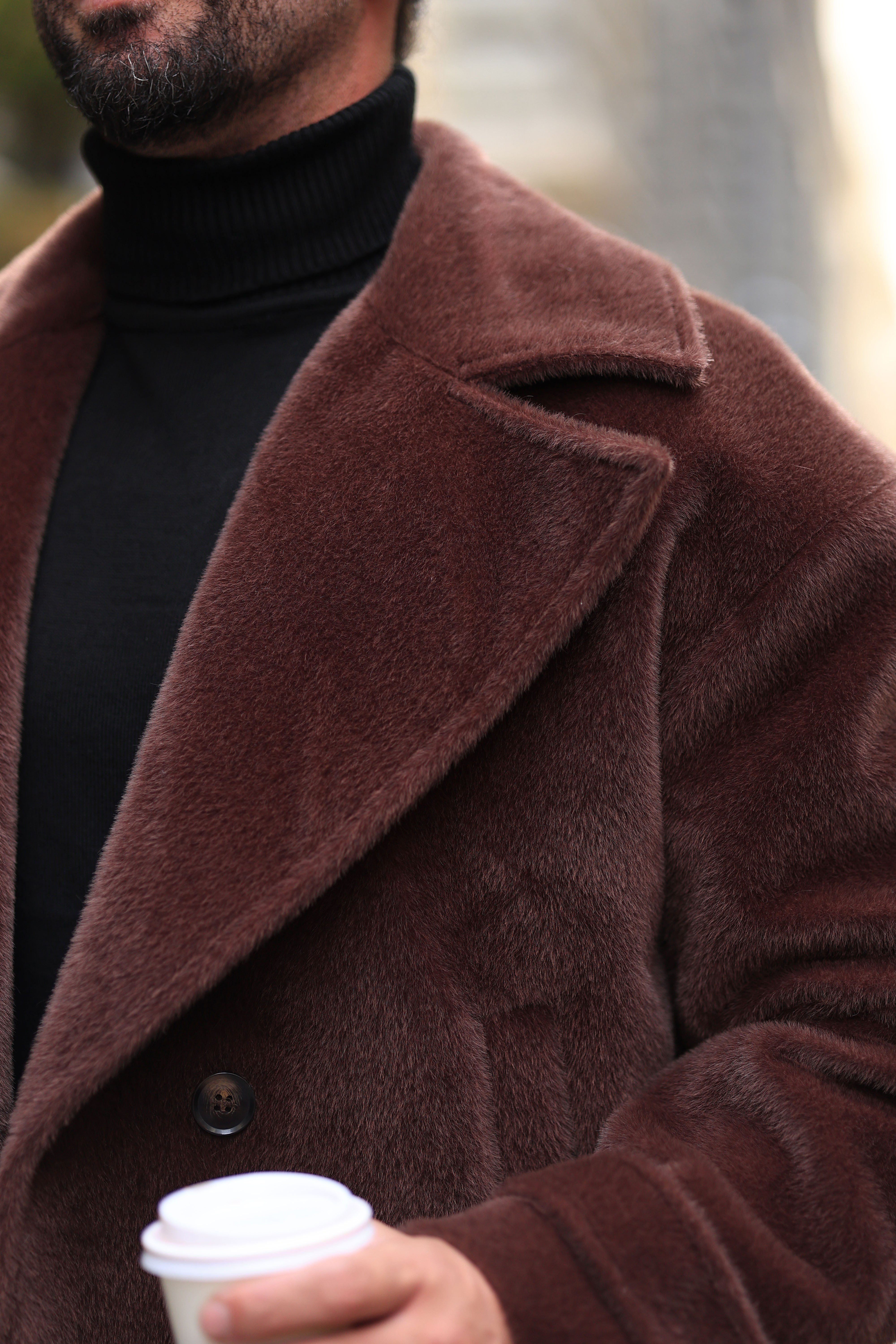 Premium Kalite Kahverengi Oversize Kruvaze Krop Fox Ceket