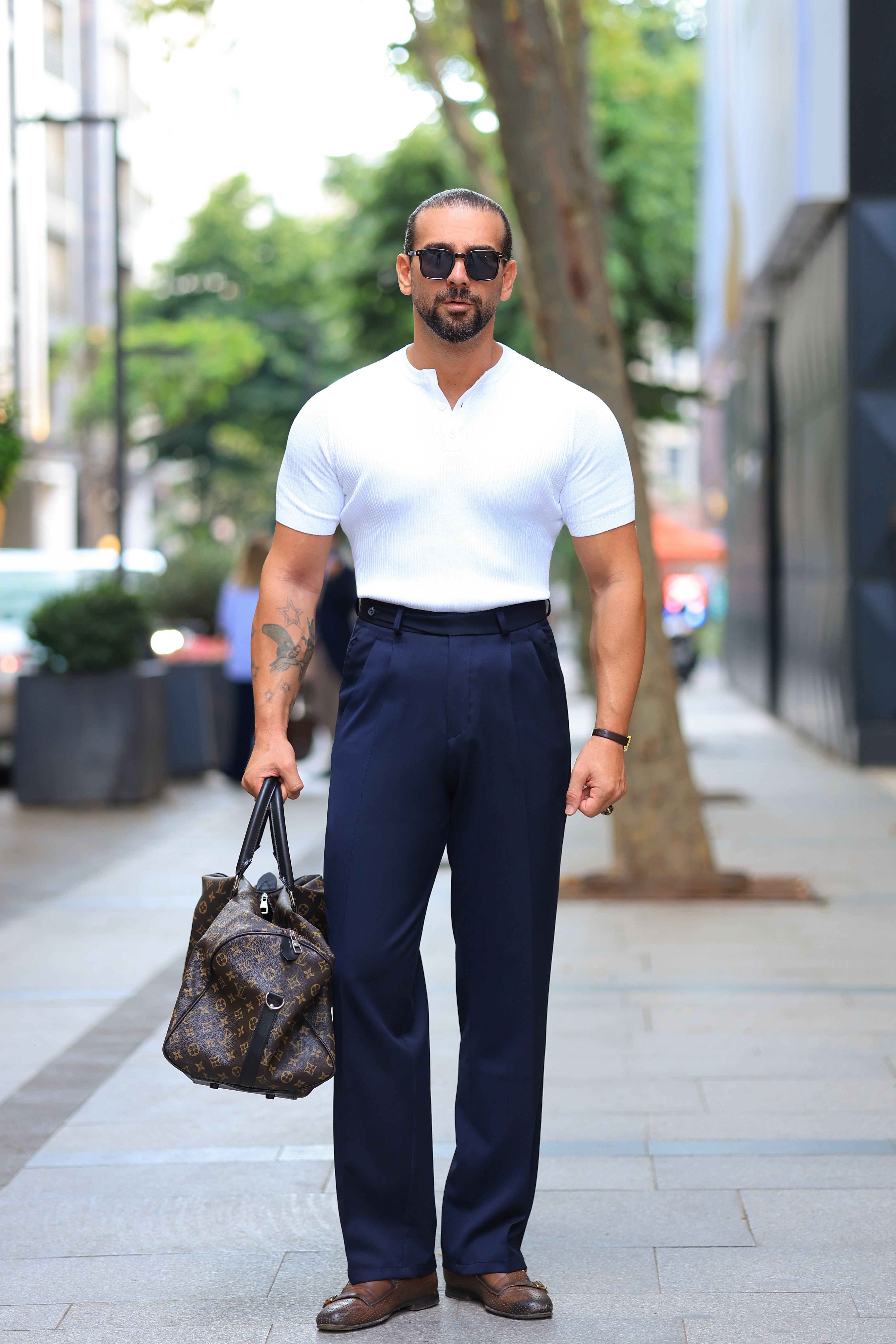 1.Kalite Lacivert Çift Pileli Kemer Detaylı Casual Baggy Pantolon