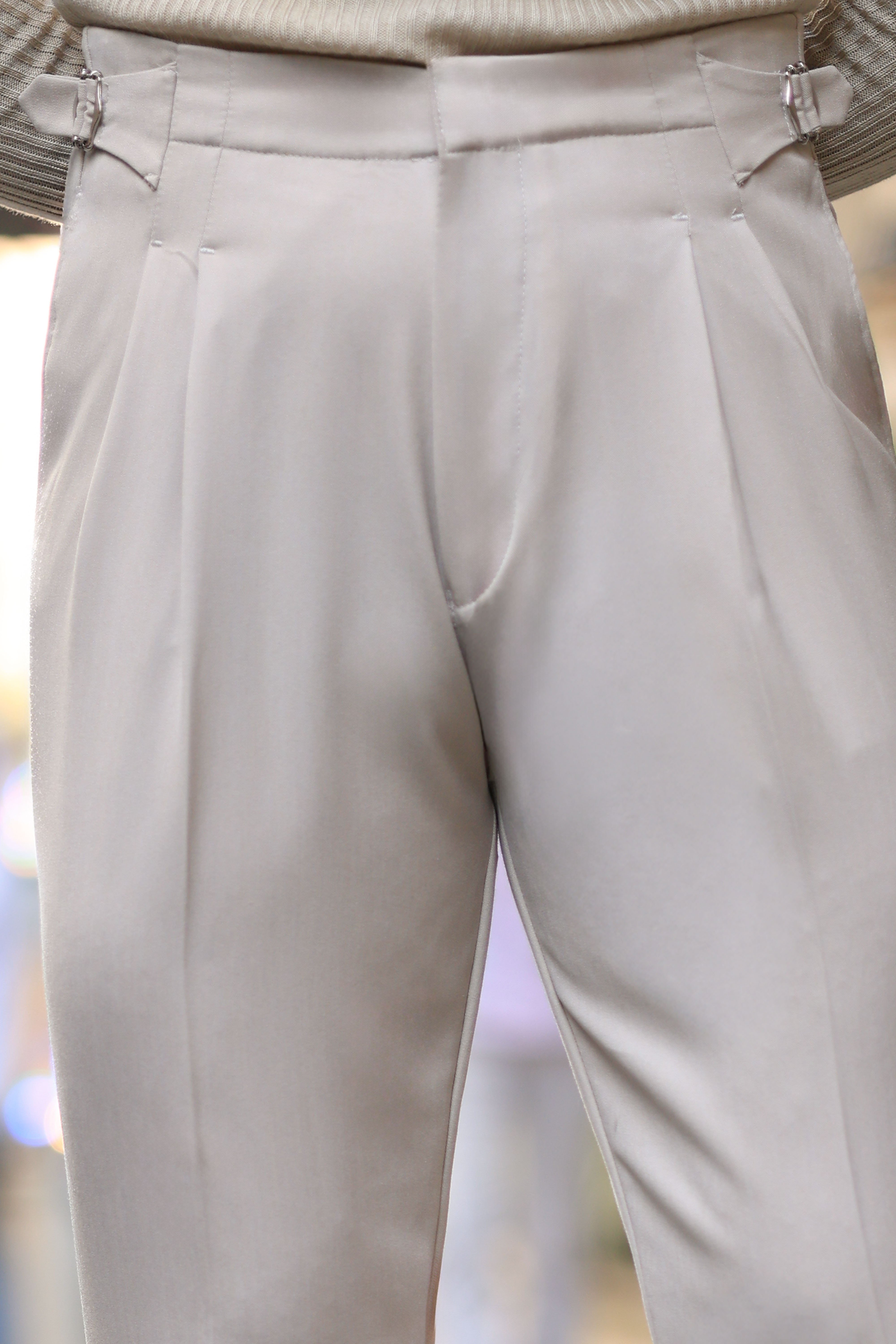 Premium Kalite Bej İtalyan Kalıp Çift Toka Detay Tailor Style Pantolon