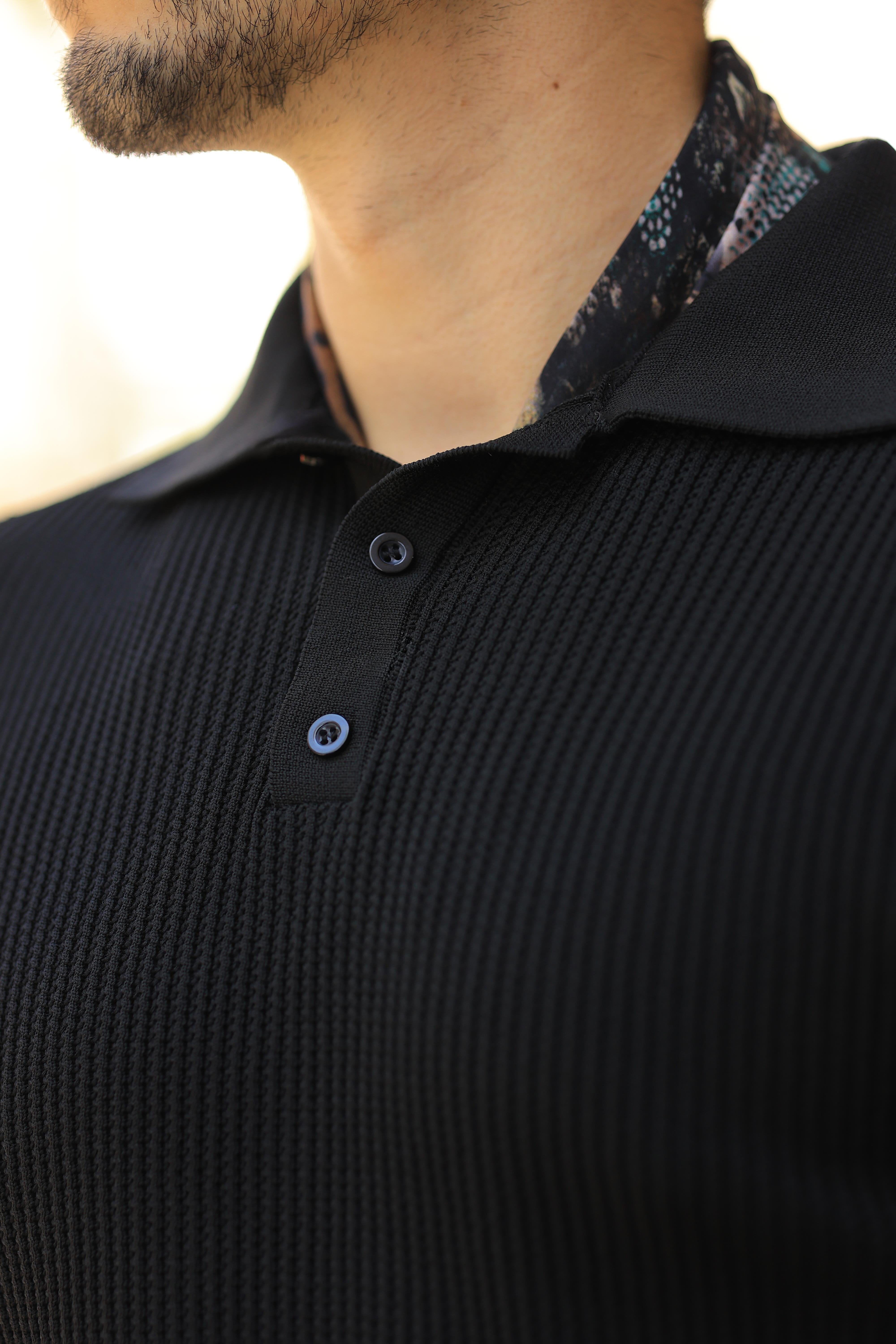 Premium Kalite Siyah Dokulu Polo Yaka Triko