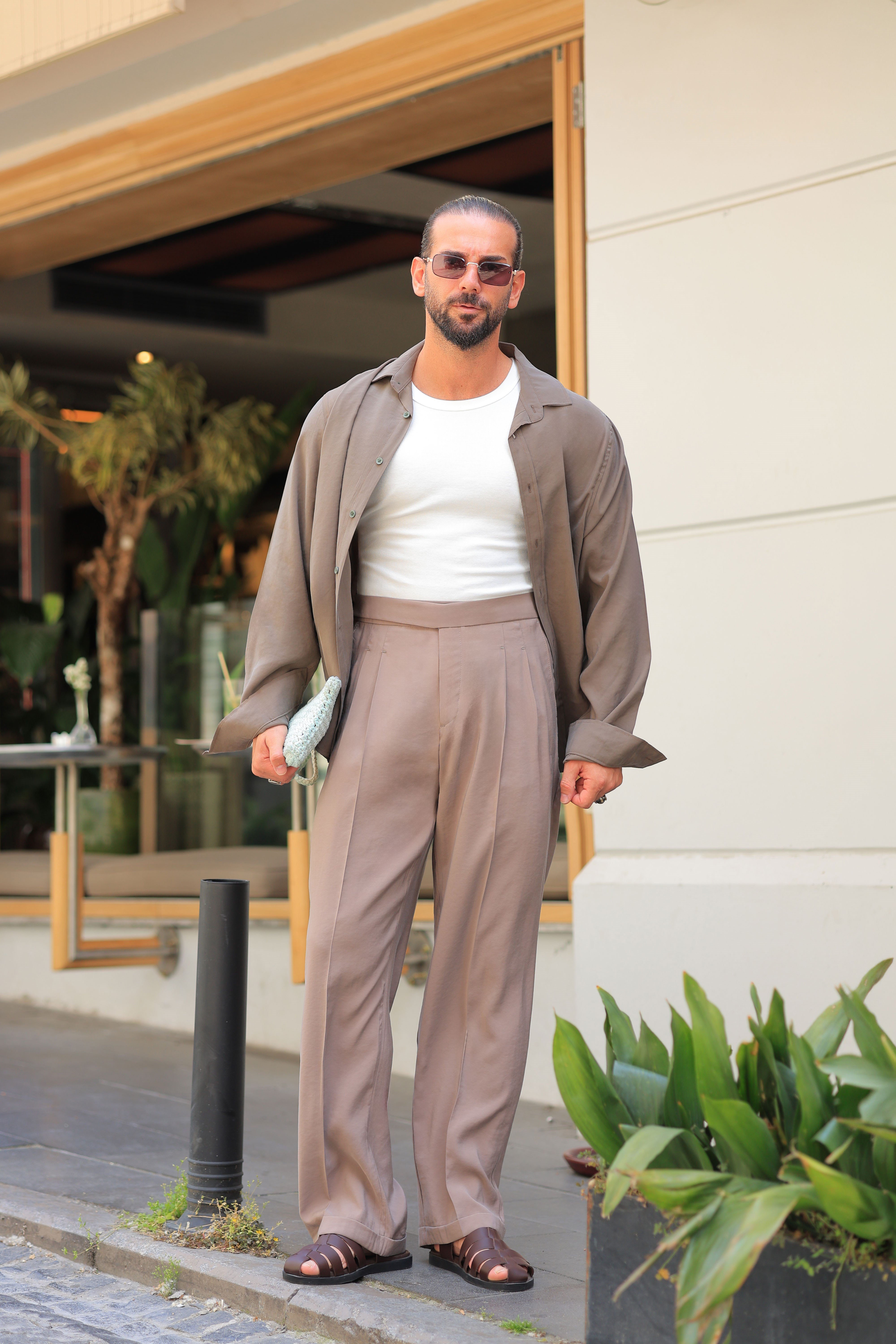 1. Kalite Ton Sür Ton Kahverengi Oversize Takım