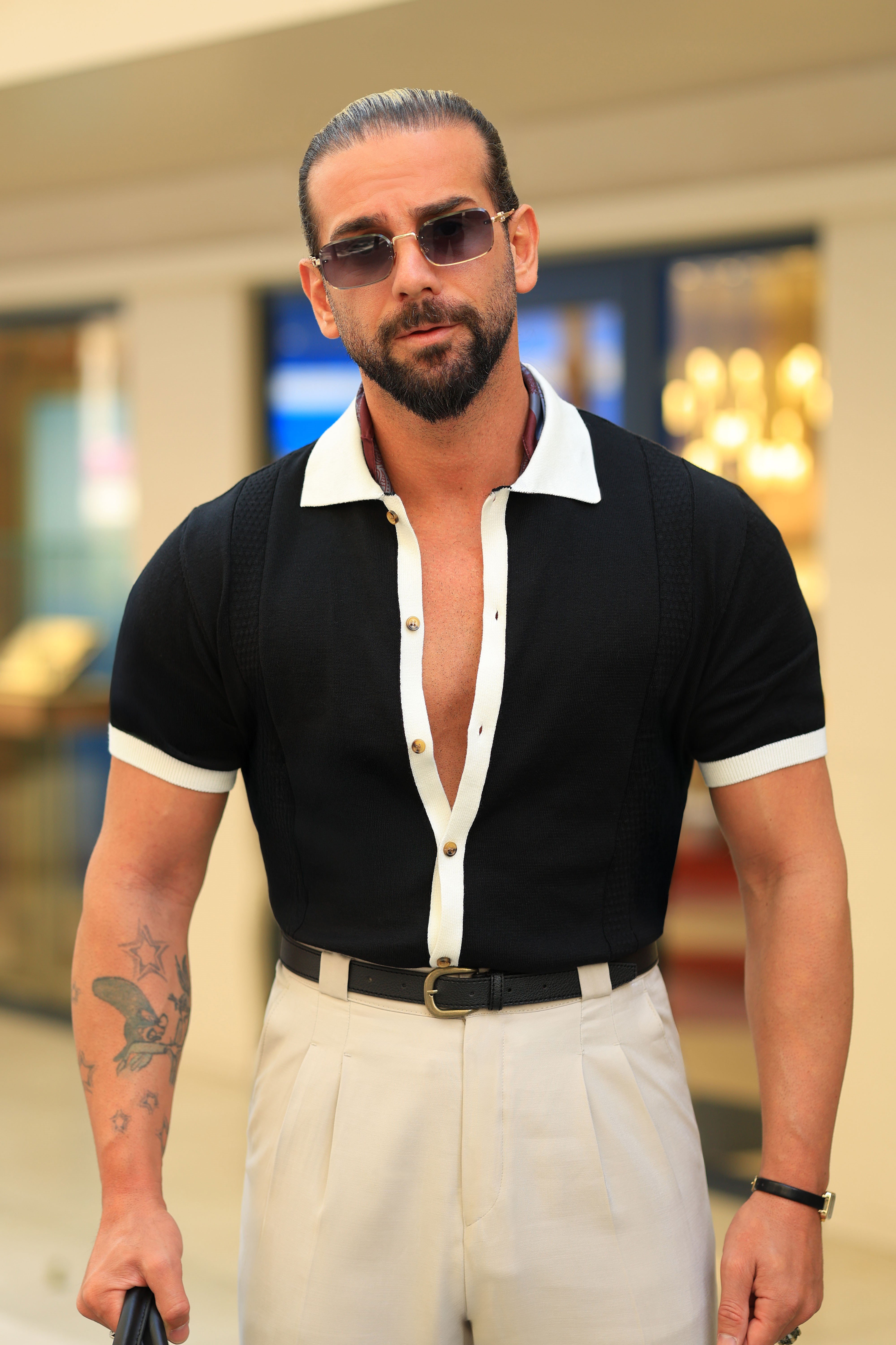 Premium Kalite İtalyan Stil Düğmeli Siyah Regular Fit Triko