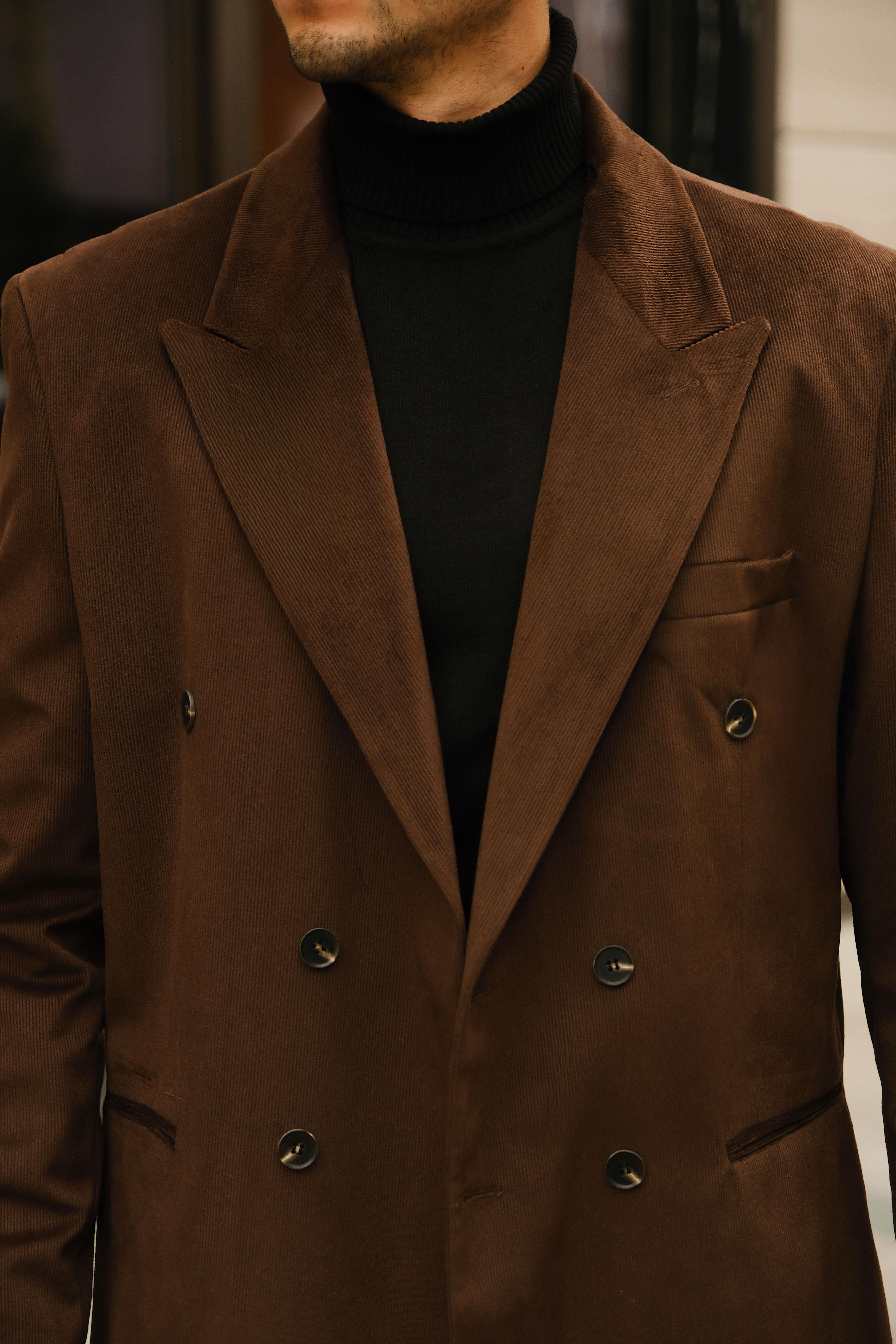 İtalyan Style&Oversize Kahverengi %100 Pamuk Kadife Kumaş Özel Tasarım Takım Elbise