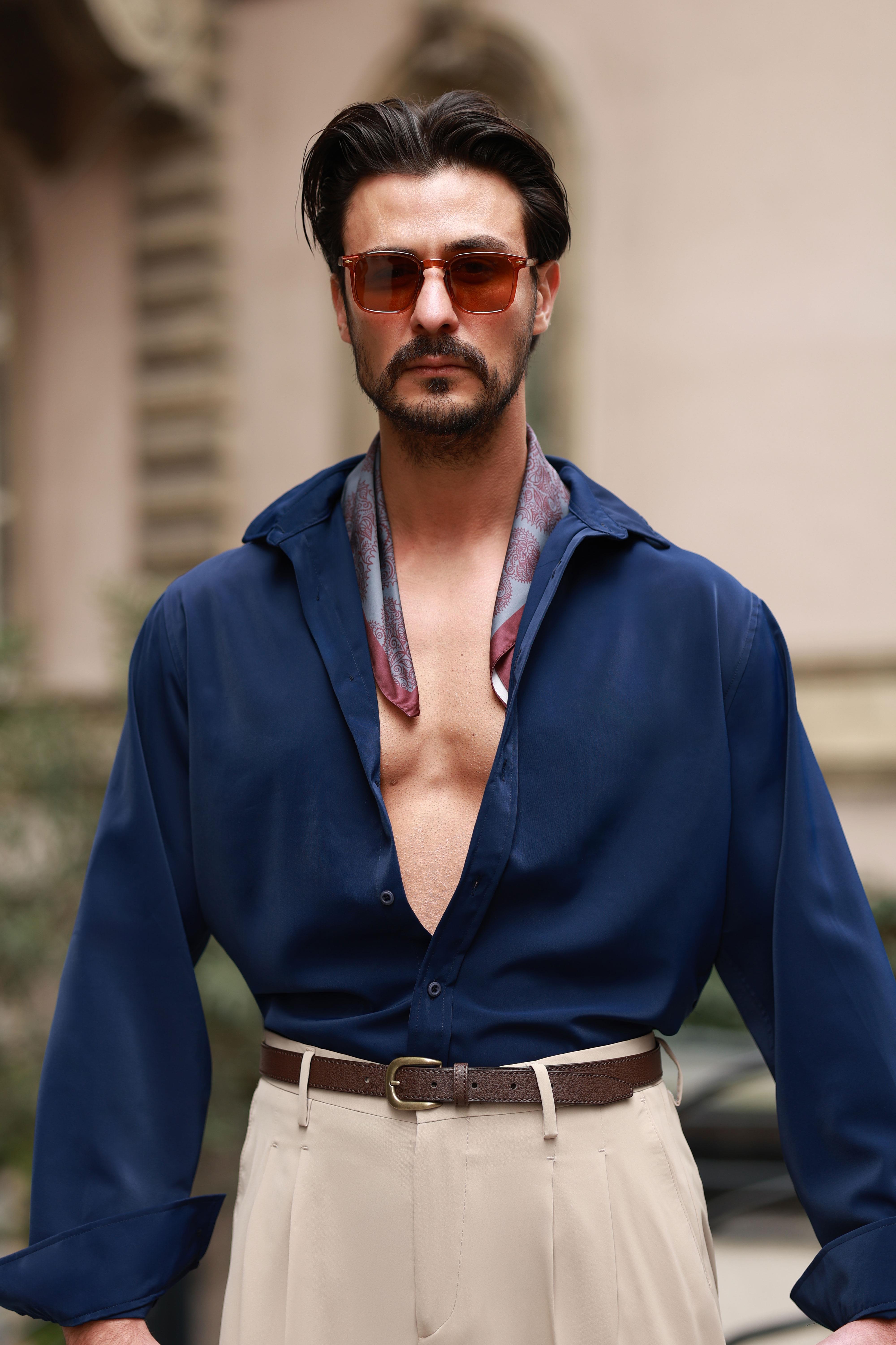 Premium Kalite Lacivert Relax Fit Pamuk&Viskon Gömlek