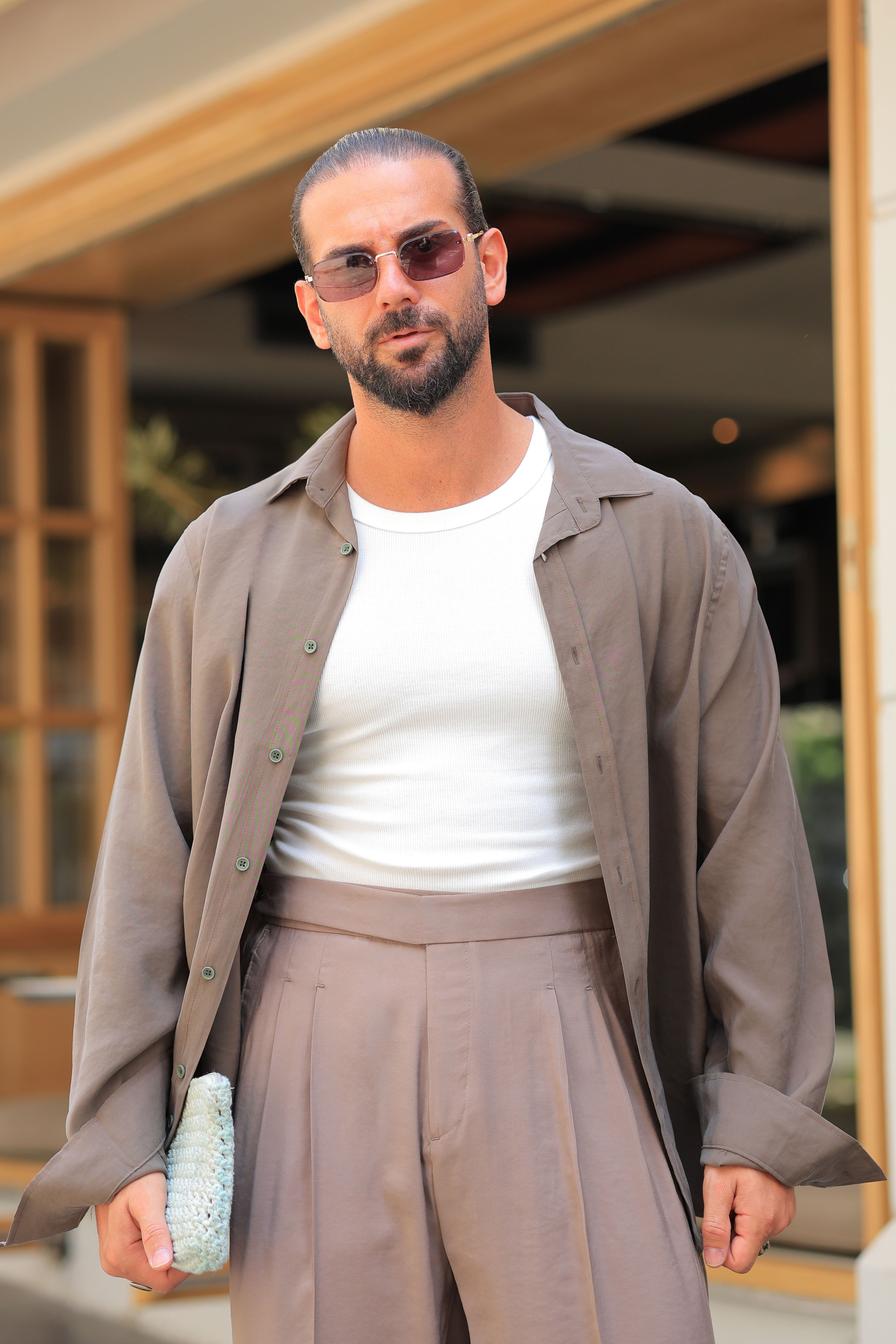 1. Kalite Ton Sür Ton Kahverengi Oversize Takım