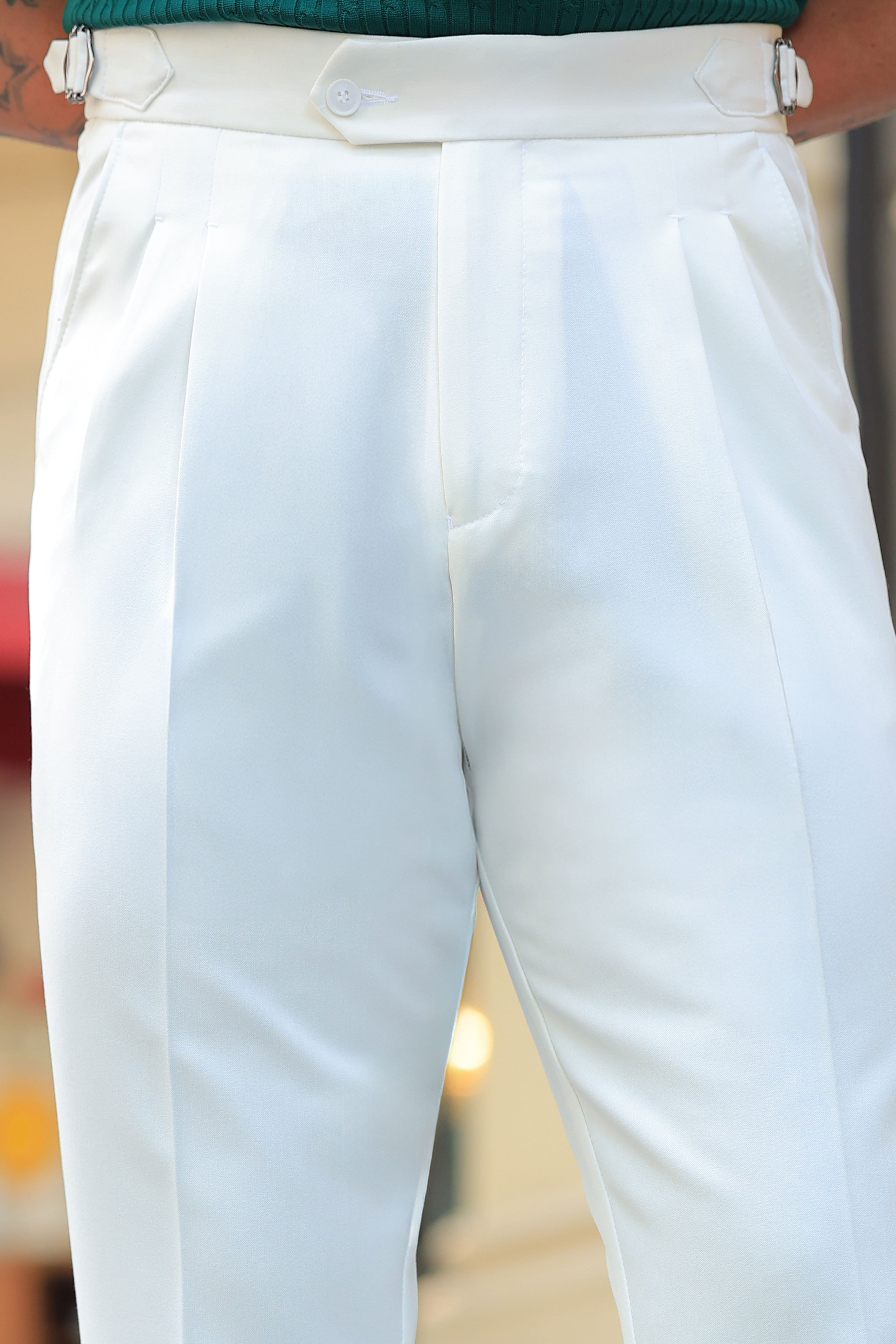1. Kalite Ekru Çift Pileli Belden Tek Düğme Detay İtalyan Style Pantolon