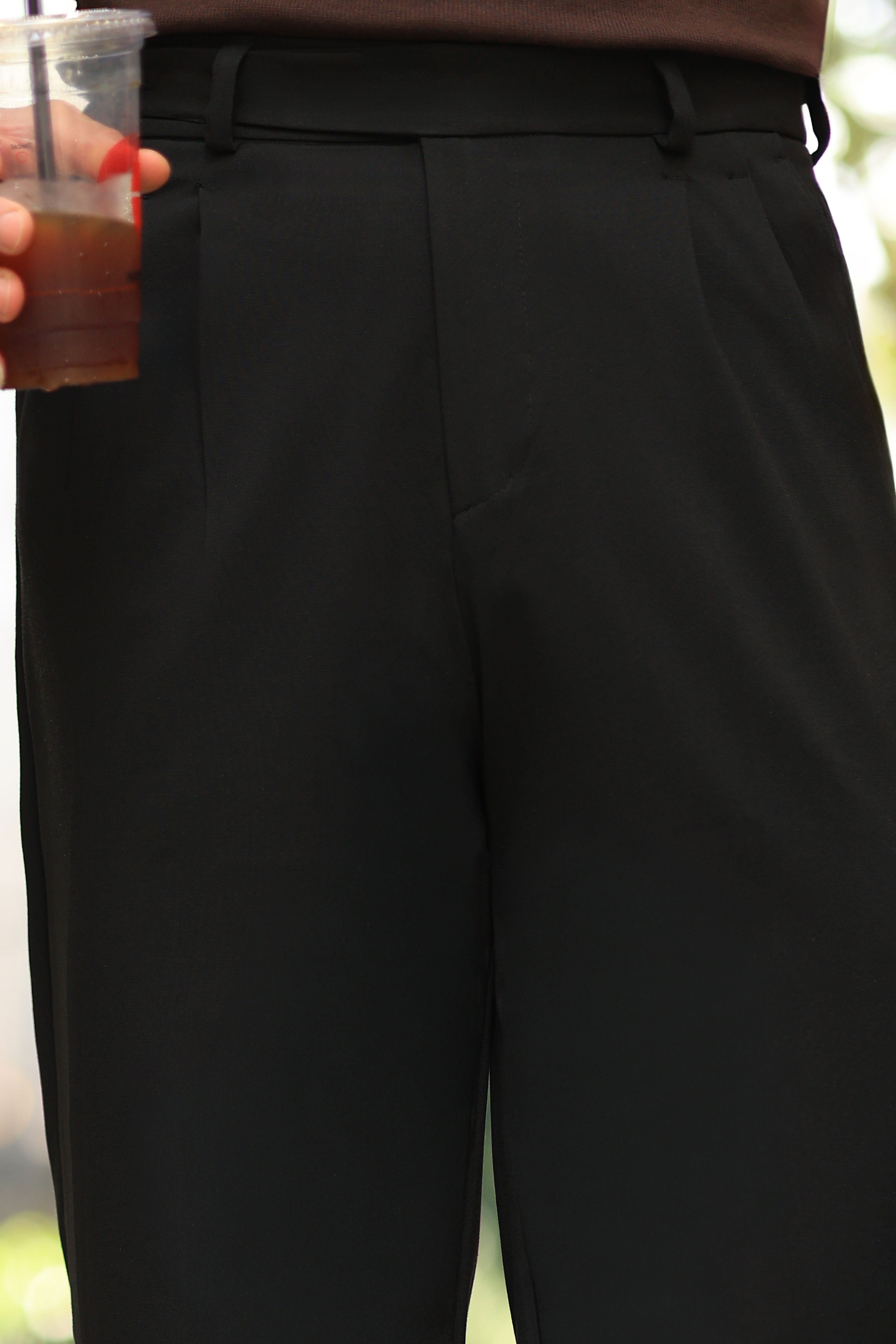 1.Kalite Siyah Çift Pileli Kemer Detaylı Casual Baggy Pantolon