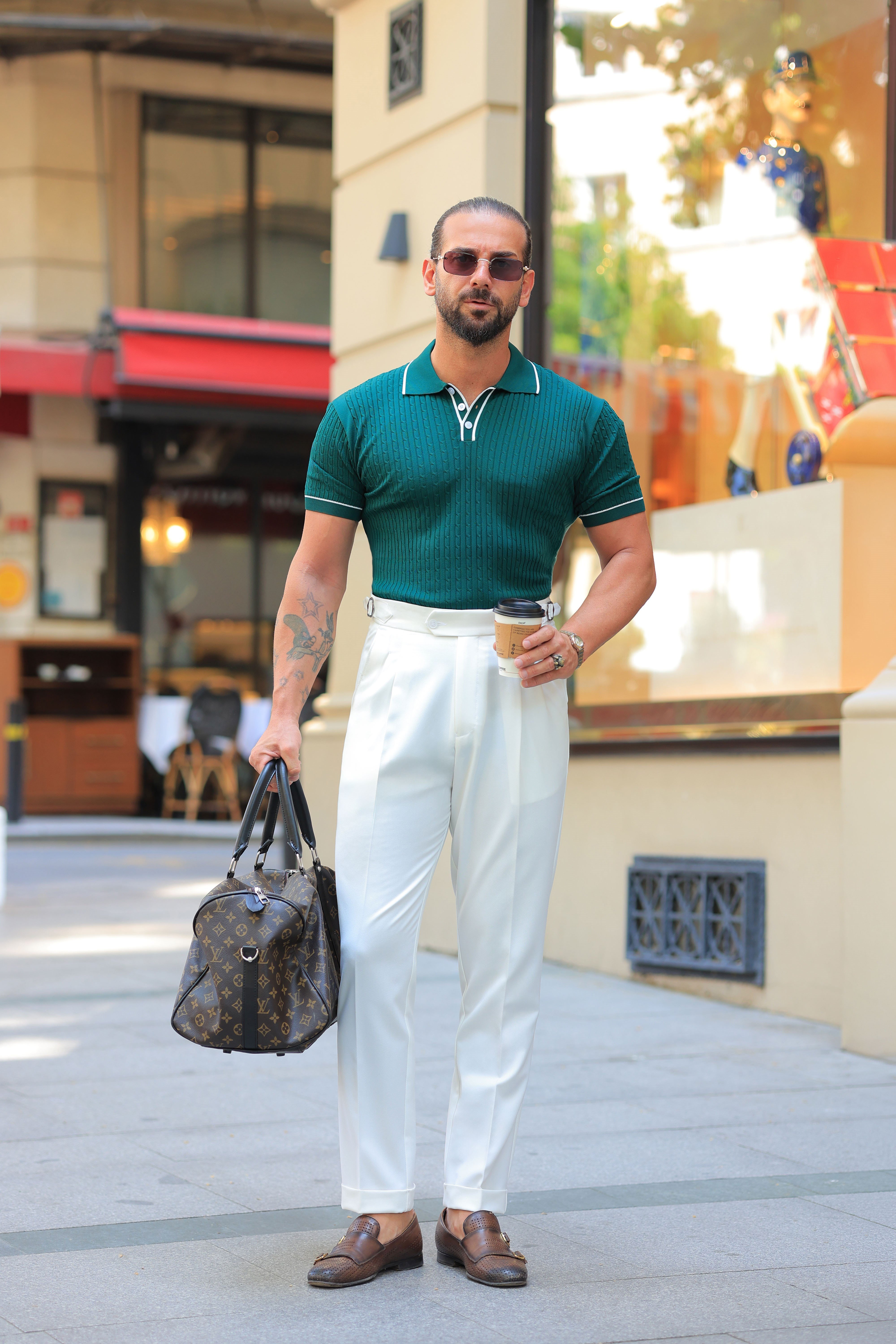 1. Kalite Ekru Çift Pileli Belden Tek Düğme Detay İtalyan Style Pantolon