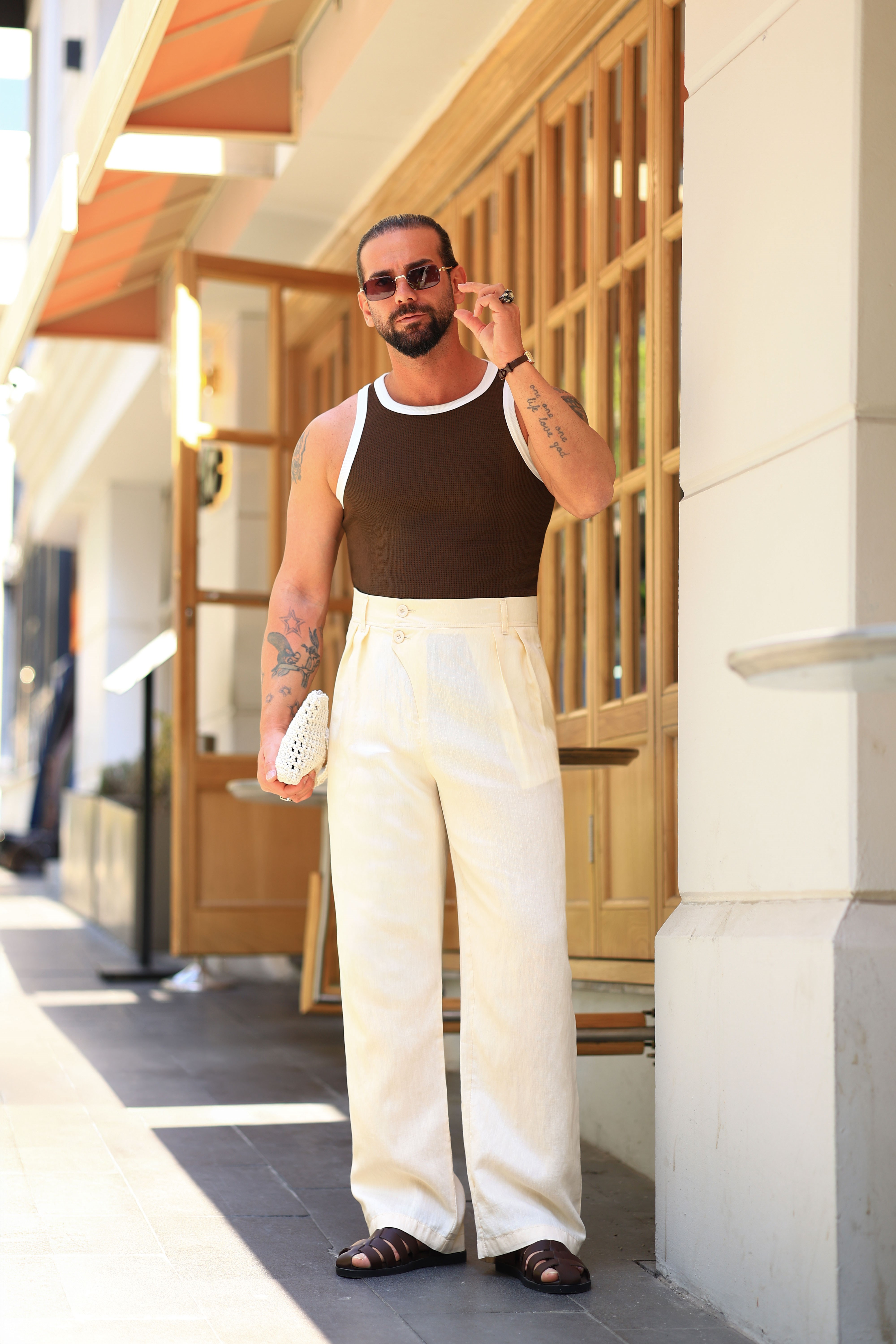 Premium Kalite Ekru %70 Pamuk %30 Keten İtalyan Stil Pantolon