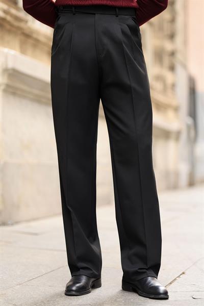1.Kalite Siyah Çift Pileli Kemer Detaylı Casual Baggy Pantolon