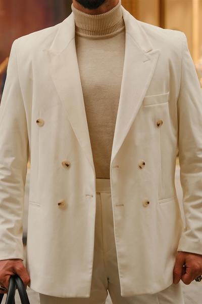 İtalyan Style&Oversize Ekru %100 Pamuk Kadife Kumaş Özel Tasarım Takım Elbise