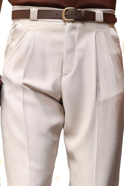 Premium Kalite Bej Kalın Köprü Detay %100 Pamuk Tensel Pantolon