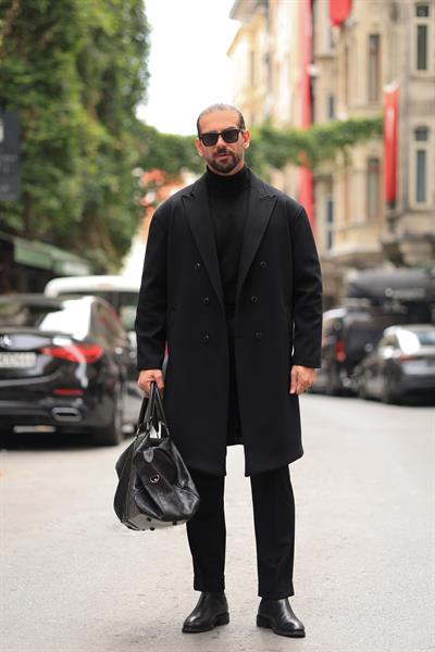 Premium Kalite Siyah Özel Dikim Oversize Kaşe Kaban