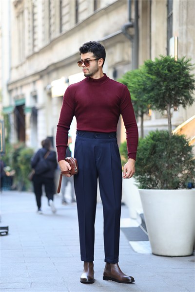 Premium Kalite Lacivert Tailor Style İtalyan Kalıp 5 Düğme Detay Pantolon