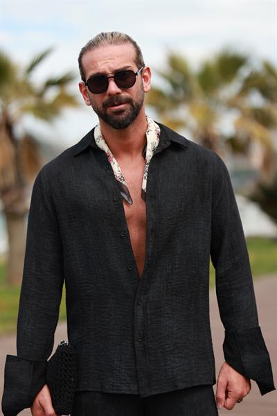 Premium Kalite Siyah %70 Saf Keten %30 Pamuk Oversize Keten Takım