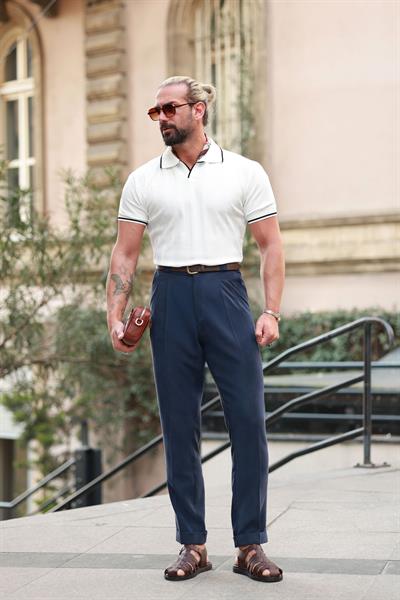 Premium Kalite Lacivert Kalın Köprü Detay %100 Pamuk Tensel Pantolon