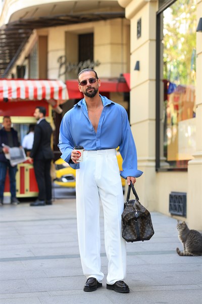 Pamuk &Viskon Kumaş Çift Pileli Ekru Oversize Baggy 