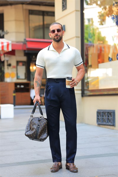 1. Kalite Lacivert Çift Pileli Belden Tek Düğme Detay İtalyan Style Pantolon