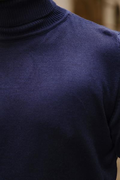 1. Kalite Lacivert Slim Fitt Dokuma Boğazlı Triko
