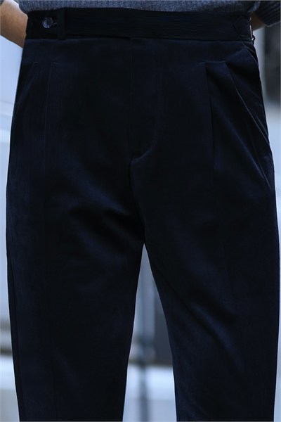 Premium Kalite Siyah %100 Pamuk Kadife Kumaş Çift Pile Ve Kemerli İtalyan Style Pantolon