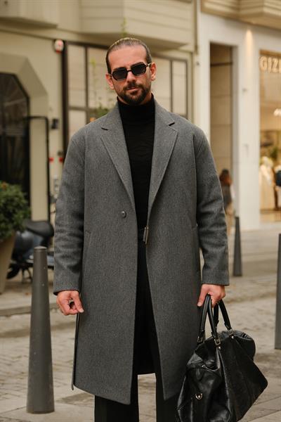 Premium Kalite Antrasit %90 Pamuk %10 Cashmere Oversize Kemer Detaylı Özel Tasarım Kaban
