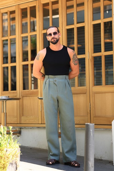 Premium Kalite Yeşil %70 Pamuk %30 Keten İtalyan Stil Pantolon