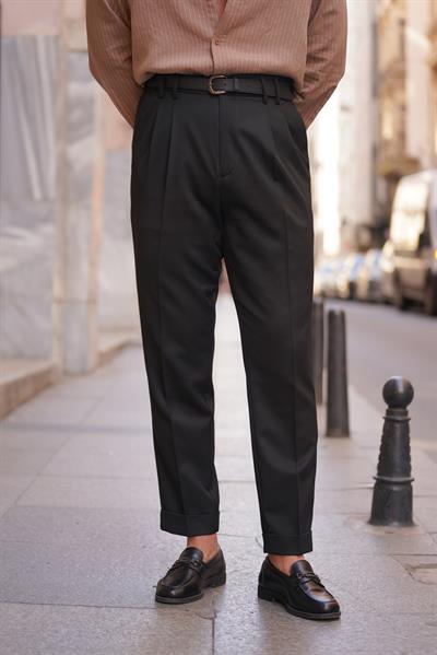 Premium Kalite Antrasit İtalyan Kalıp Çift Köprü Çift Pile Detay Yüksek Bel Pantolon