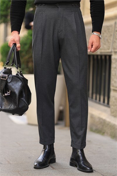 Premium Kalite Antrasit Tailor Style İtalyan Kalıp 5 Düğme Detay Pantolon