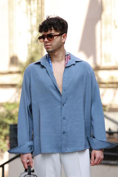 1. Kalite %70 Pamuk %30 Viskon İndigo Oversize Gömlek 