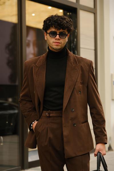 İtalyan Style&Oversize Kahverengi %100 Pamuk Kadife Kumaş Özel Tasarım Takım Elbise
