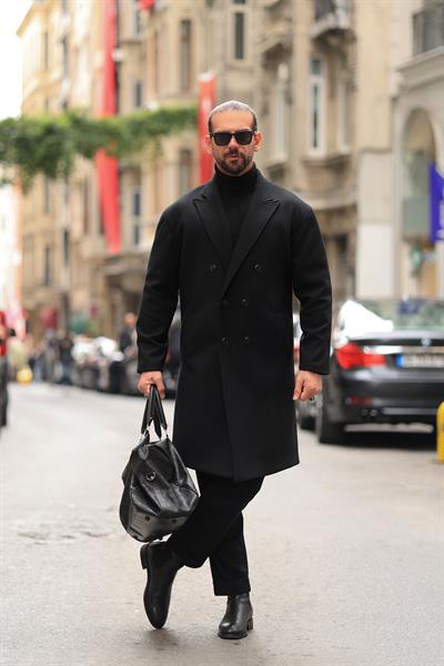 Premium Kalite Siyah Özel Dikim Oversize Kaşe Kaban