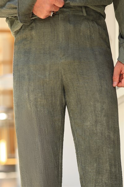 Premium Kalite Haki %70 Saf Keten %30 Pamuk Oversize Keten Pantolon