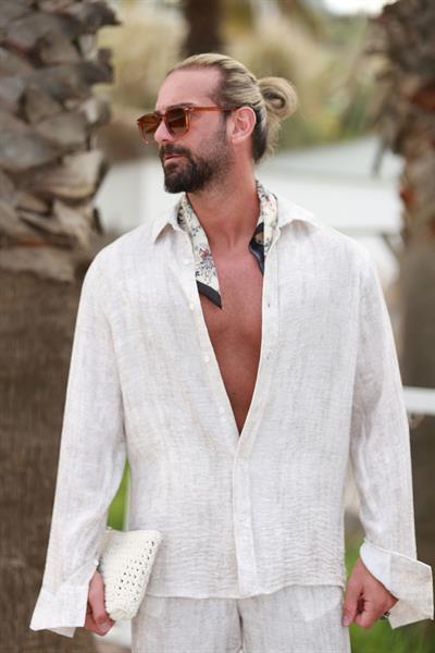 Premium Kalite Ekru %70 Saf Keten %30 Pamuk Oversize Keten Gömlek