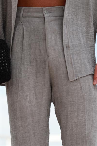 Premium Kalite Gri %70 Saf Keten %30 Pamuk Oversize Keten Pantolon