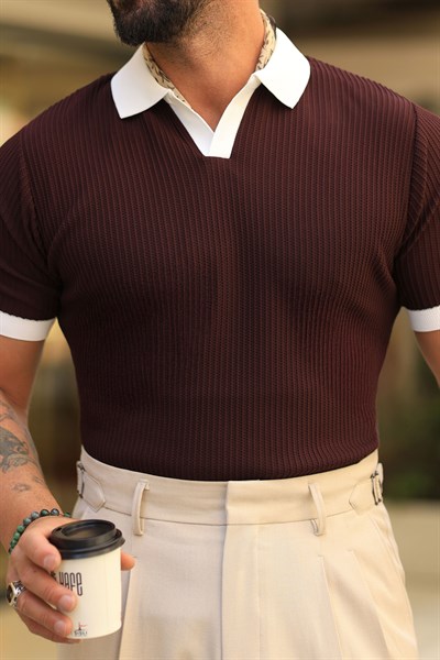 1.Kalite İtalyan Yaka %70 Pamuk %30 Viskon Casual Bordo Dokuma Triko