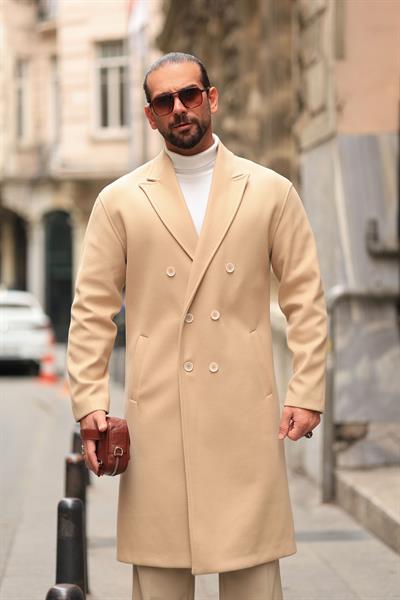 Premium Kalite Bej Özel Dikim Oversize Kaşe Kaban