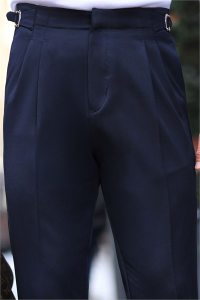 Premium Kalite Lacivert İtalyan Kalıp Çift Toka Detay Tailor Style Pantolon