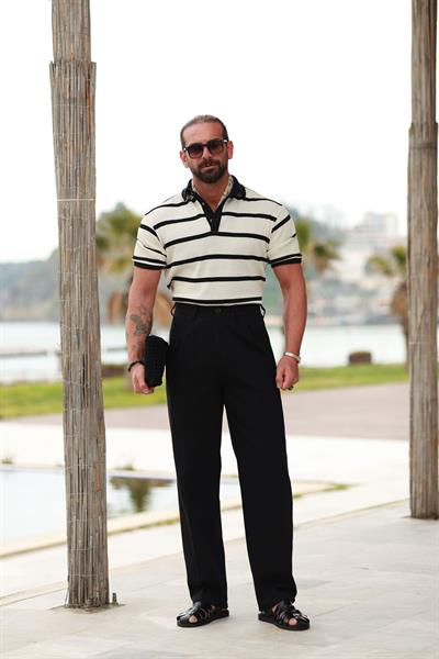 Premium Kalite Siyah %70 Saf Keten %30 Pamuk Çift Pileli Baggy Pantolon