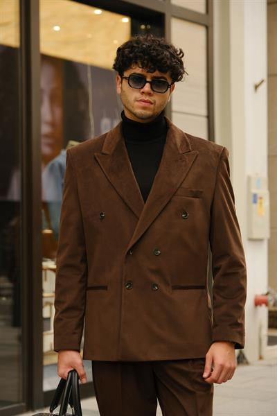 İtalyan Style&Oversize Kahverengi %100 Pamuk Kadife Kumaş Özel Tasarım Takım Elbise