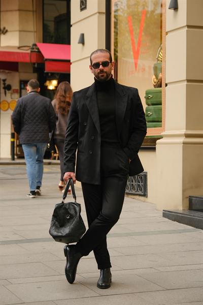 İtalyan Style&Oversize Siyah %100 Pamuk Kadife Kumaş Özel Tasarım Takım Elbise