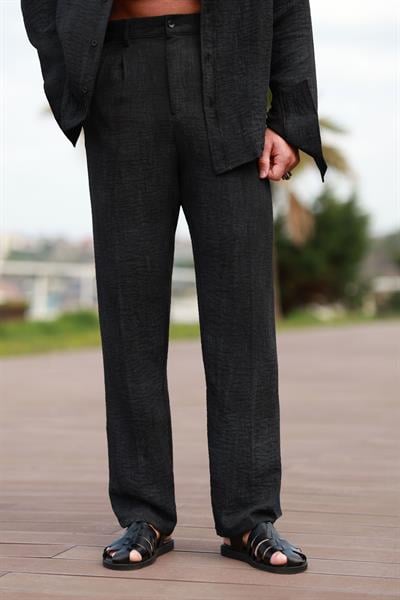 Premium Kalite Siyah %70 Saf Keten %30 Pamuk Oversize Keten Pantolon