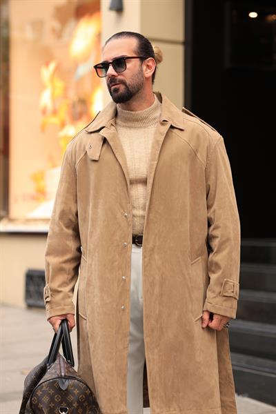 1. Kalite Camel Oversize Kalıp Vintage Nubuk Kaban