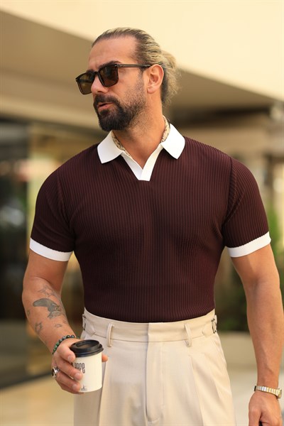 1.Kalite İtalyan Yaka %70 Pamuk %30 Viskon Casual Bordo Dokuma Triko