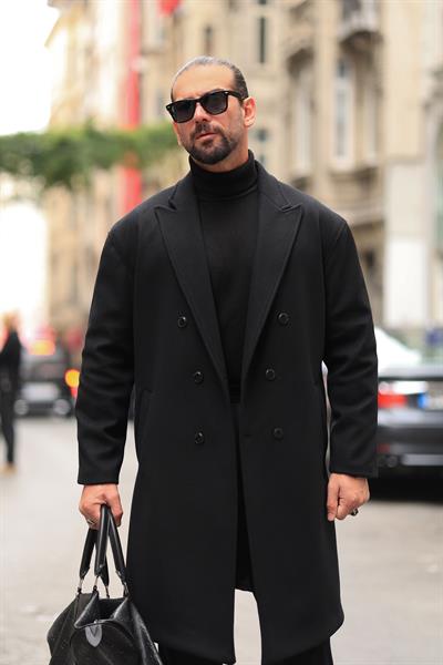Premium Kalite Siyah Özel Dikim Oversize Kaşe Kaban