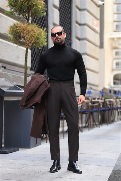 Premium Kalite Kahverengi Tailor Style İtalyan Kalıp 5 Düğme Detay Pantolon