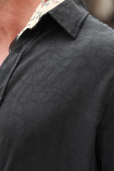 Premium Kalite Siyah Oversize Jakar Desenli Yazlık Salaş Gömlek