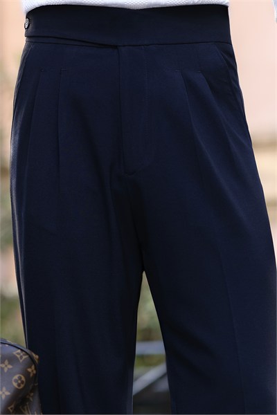 Premium Kalite Lacivert Yandan Kemer Detay Double Paça Baggy Pantolon