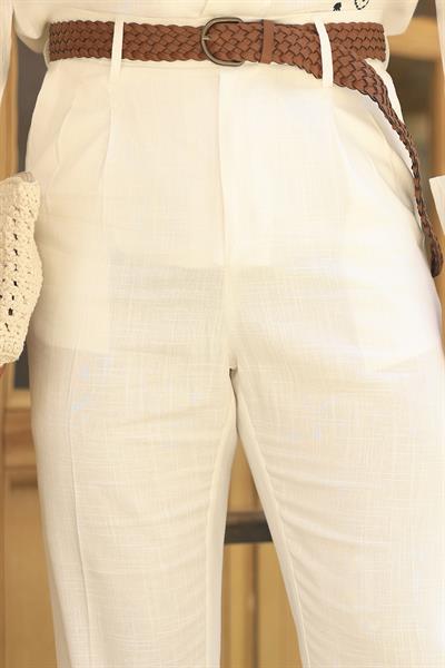 Premium Kalite Taş %70 Saf Keten %30 Pamuk İtalyan Style Regular Fit Çift Pileli Pantolon