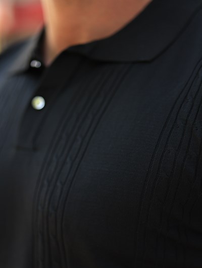Premium Kalite Örgü ve Düğme Detay Siyah Regular Fit Triko